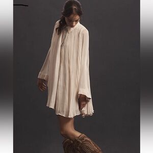 Maeve Cream Long Sleeve Pleated Dress